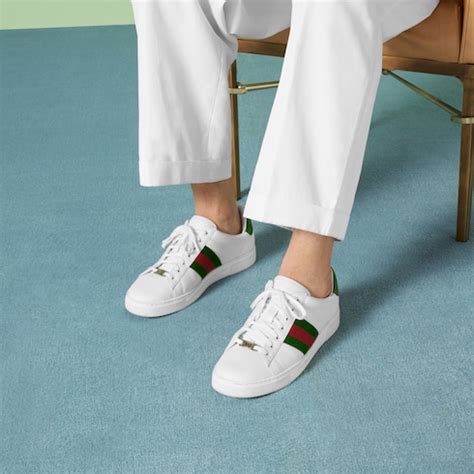 ace leather sneaker gucci on foot|gucci ace sneakers men discounted.